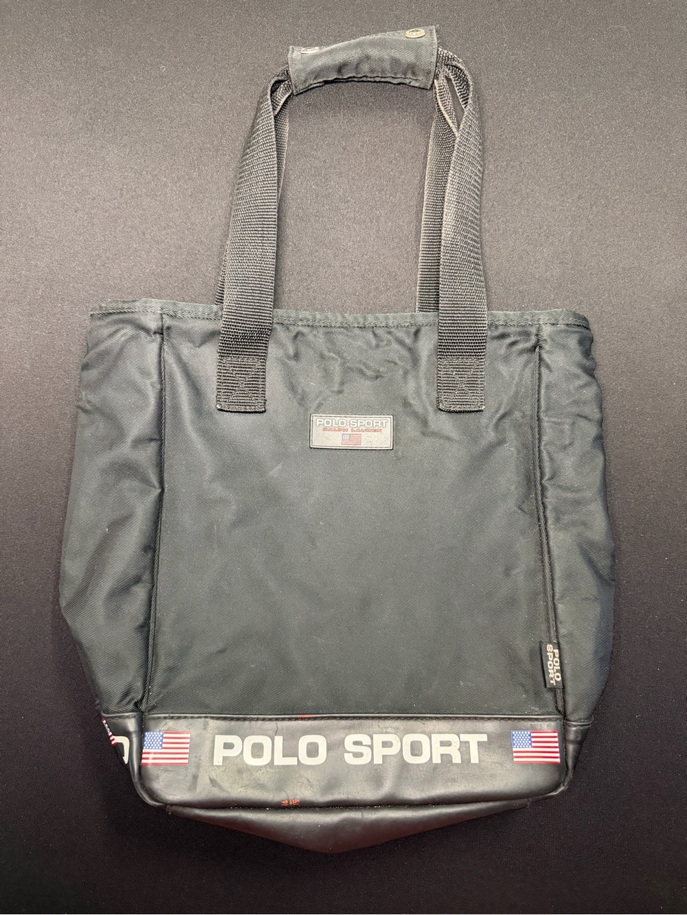 Polo Sport Ralph Lauren Vintage Tote Shoulder Bag Black Snap Purse Carry Sturdy